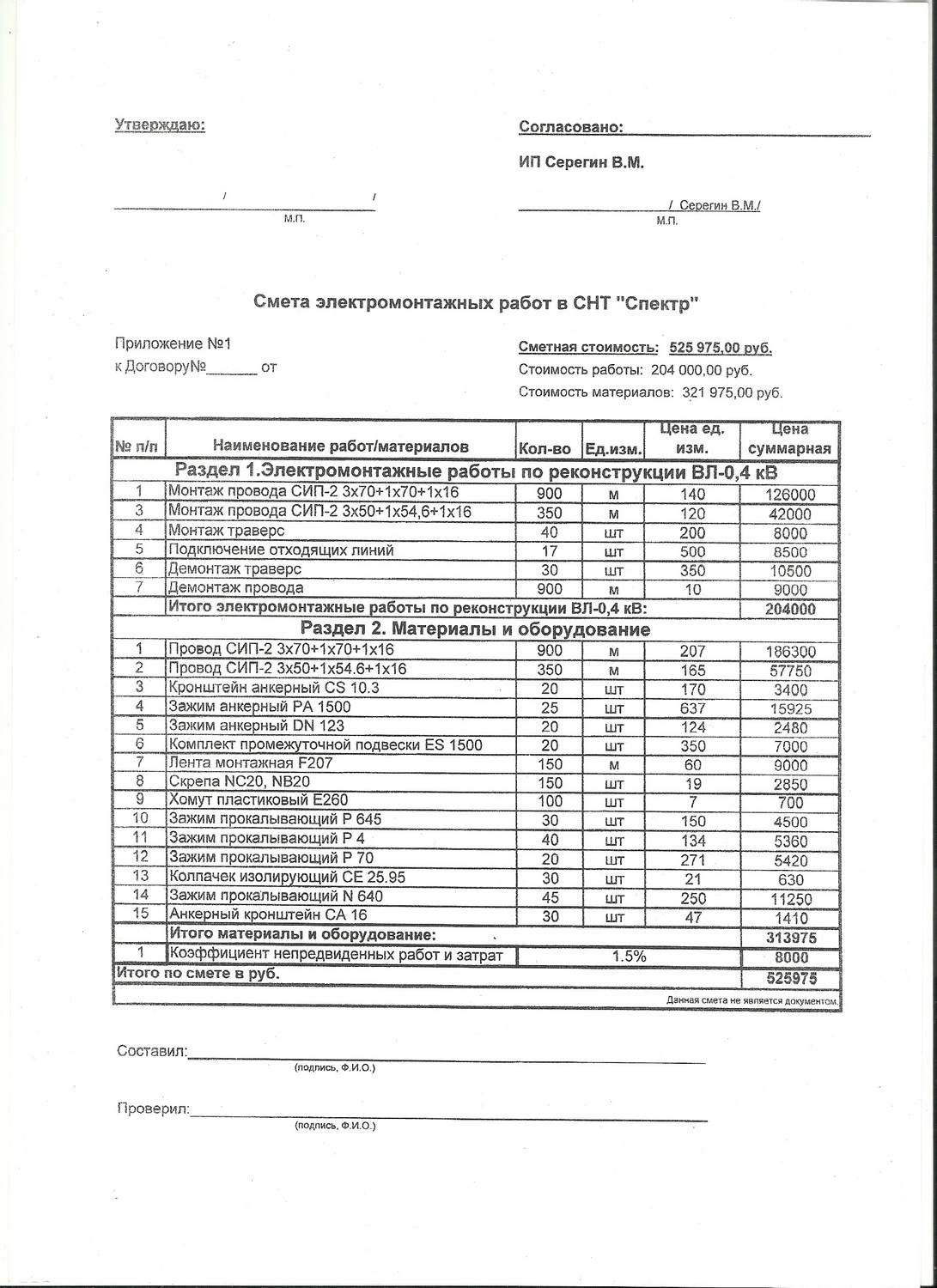 Образец сметы на электромонтажные работы в квартире